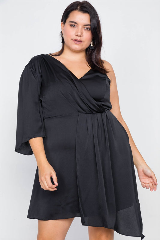 Plus Size Silk One Shoulder Mini Dress