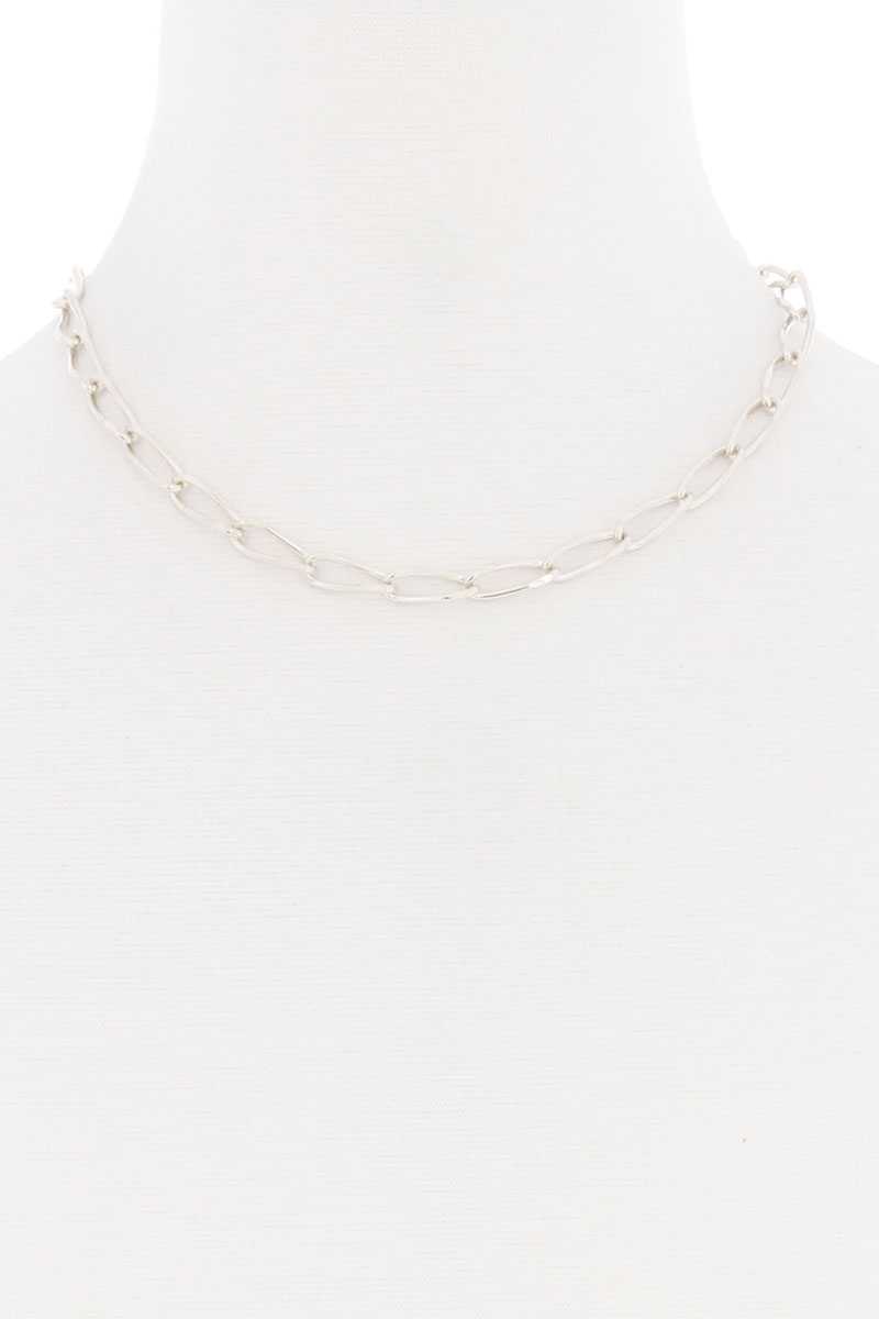 Oval Chain Single Metal Necklace