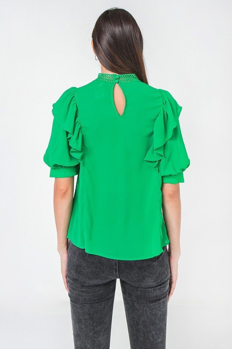 Ruffle Over Shoulder Woven Top