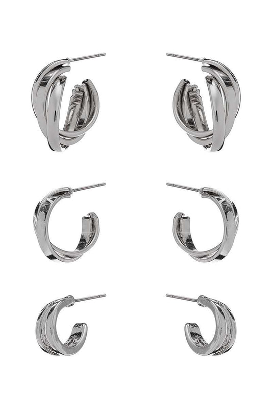 Basic Metal Mini Hoop 3 Pair Earring Set