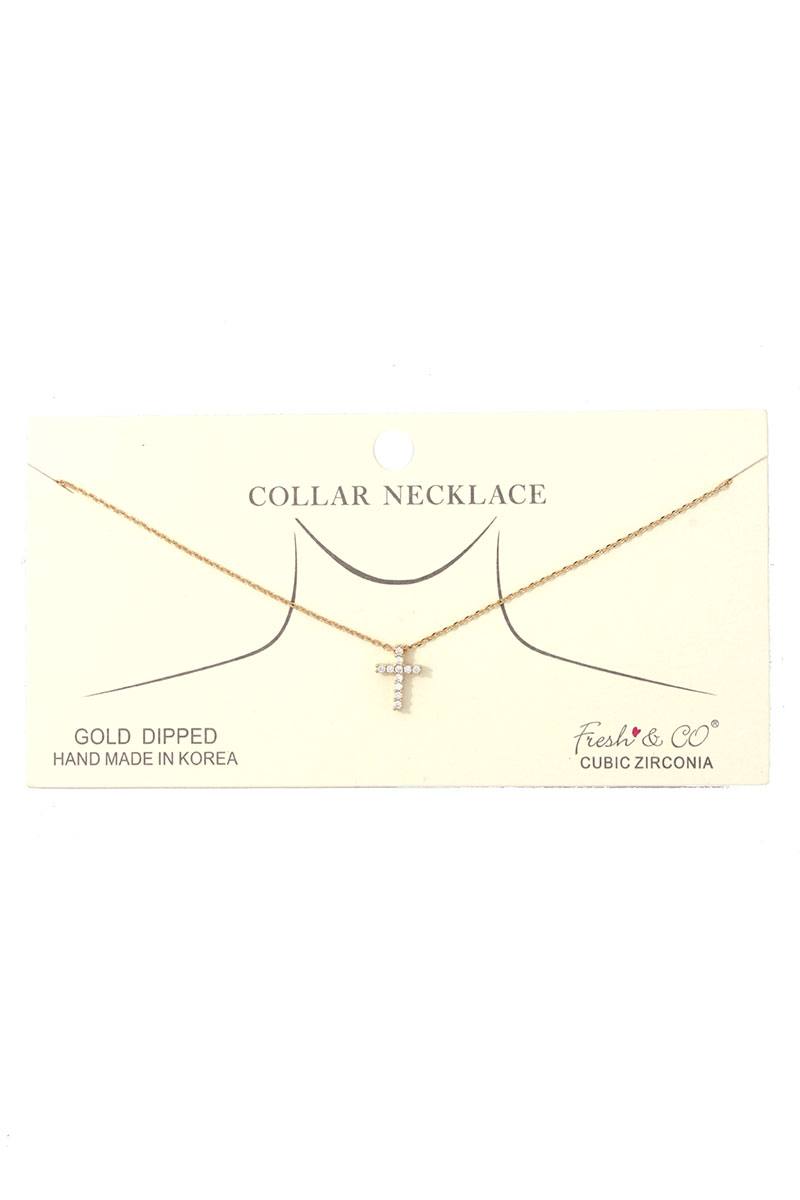 Dainty Rhinestone Cross Charm Collar Necklace