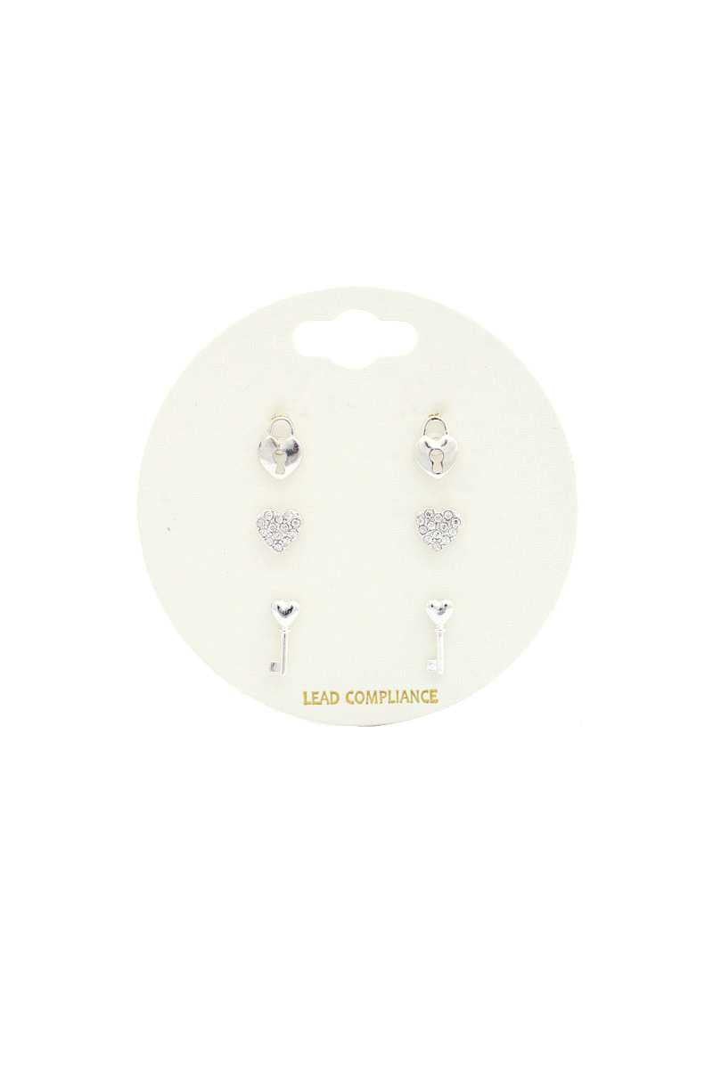 Rhinestone Heart Lock Earring Set