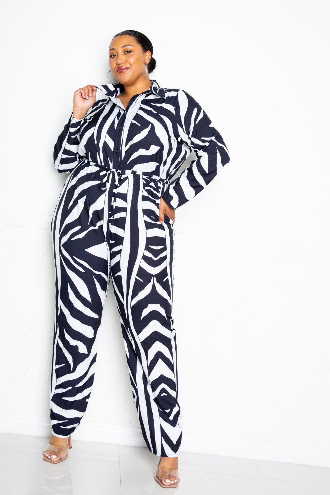 Button Up Long Sleeve Jumpsuit