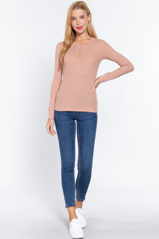 Long Slv Henley Thermal Top