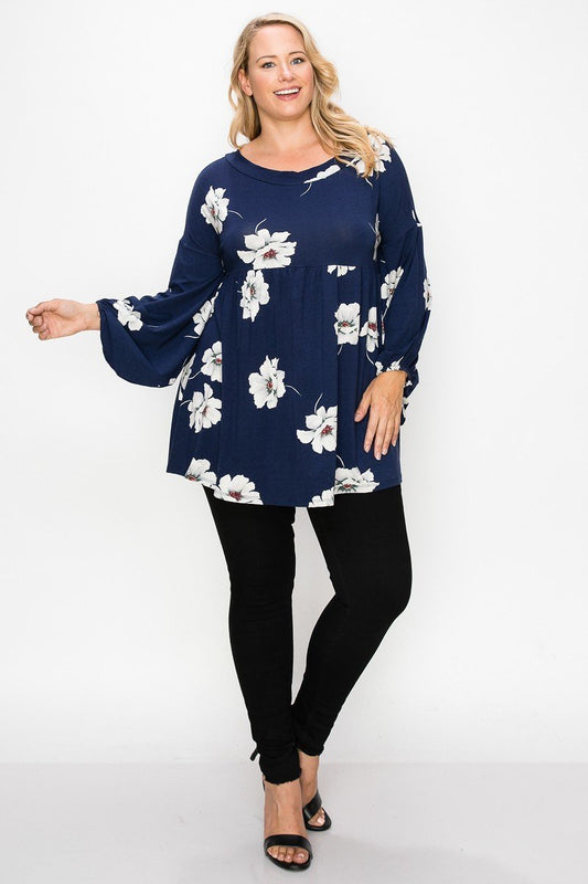Floral, Bubble Sleeve Tunic Top