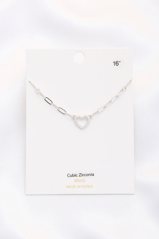 Open Heart Pendant Necklace With Crystals