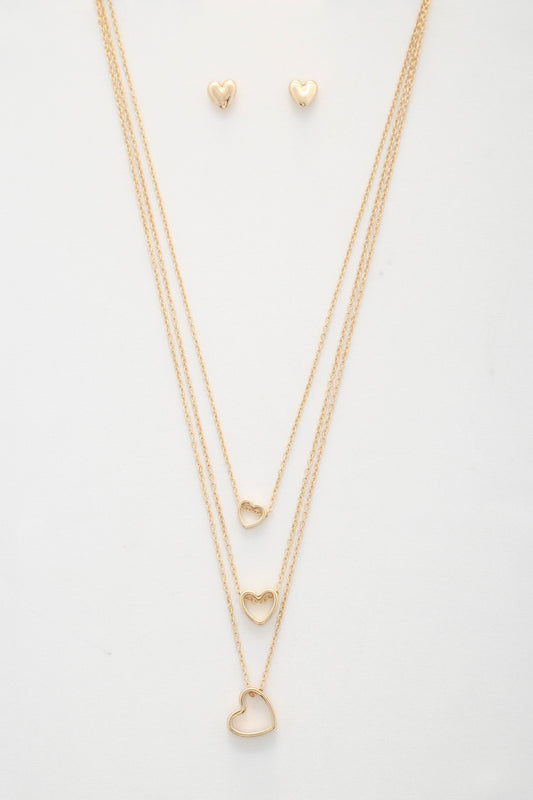 Triple Heart Charm Layered Necklace