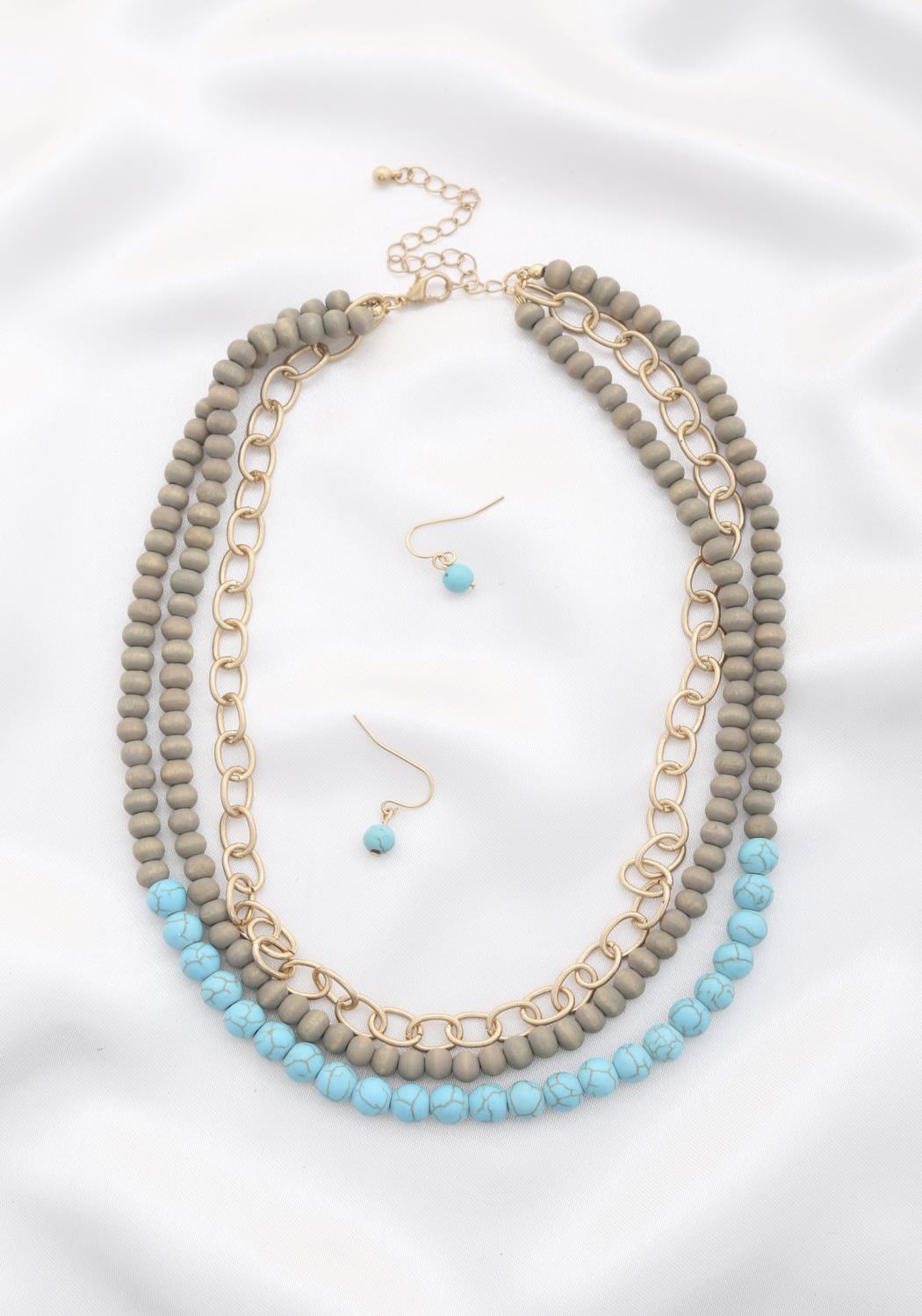 Rodeo western wood bead layered necklace