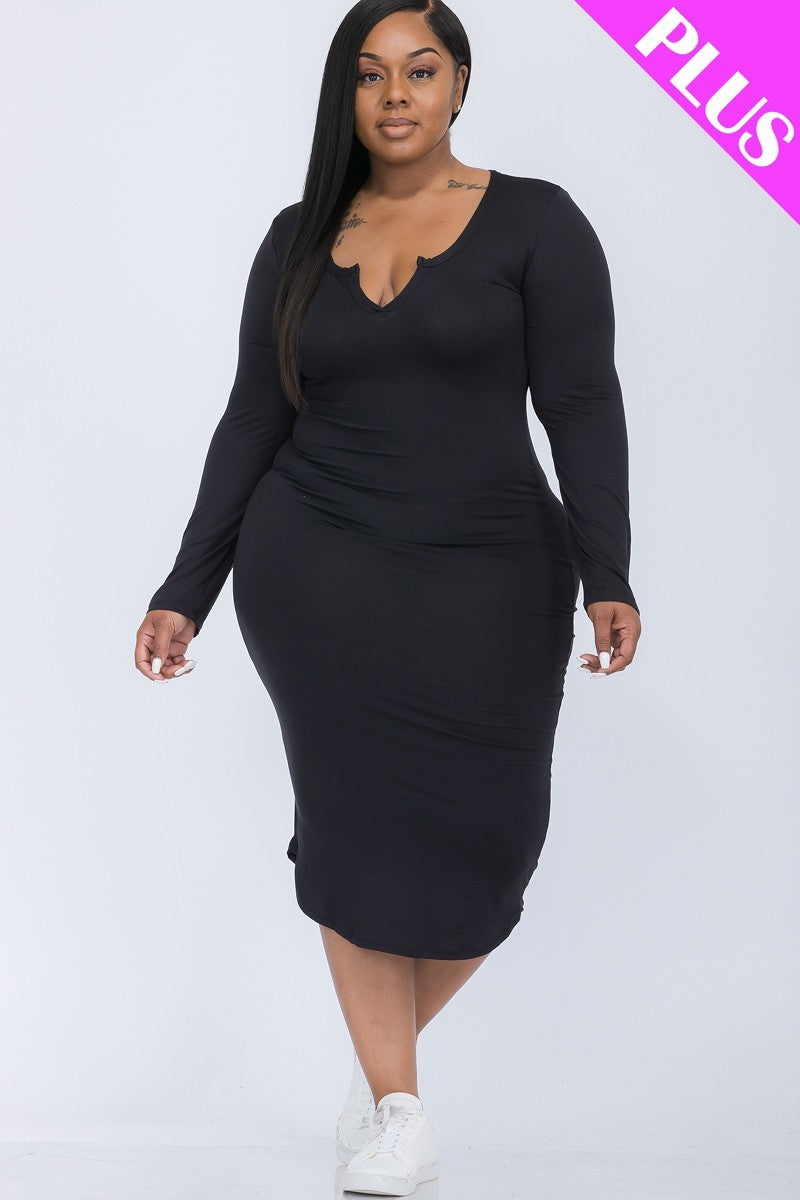 Plus Size Split Neck Long Sleeve Midi Dress – Quincy Quacy Designs