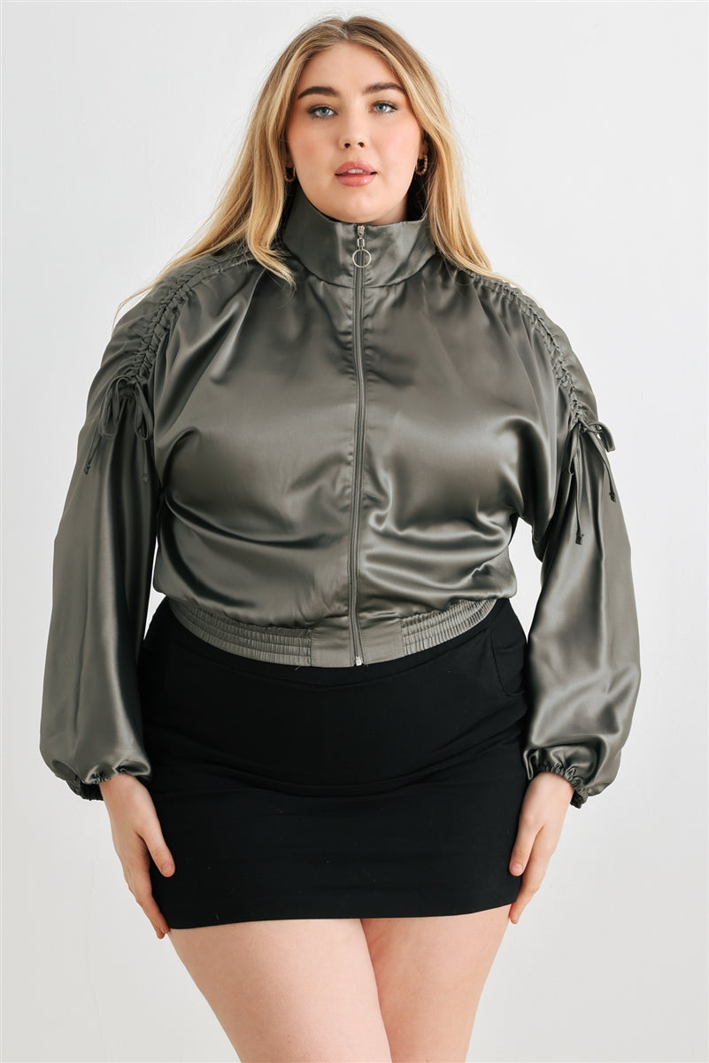 Cropped Satin Bomber Jacket