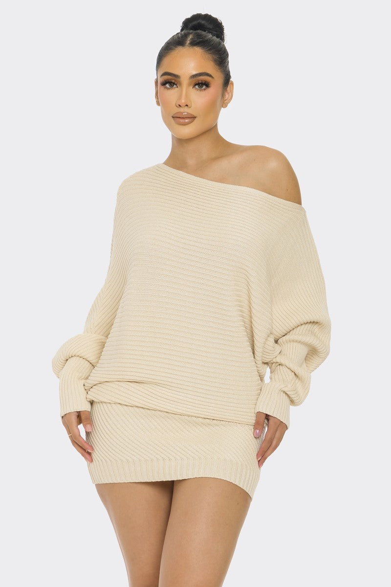 knee length dresses for ladies Cozy Feels Pointelle Knit Sweater Mini Dress in Cream L / Cream main image 1