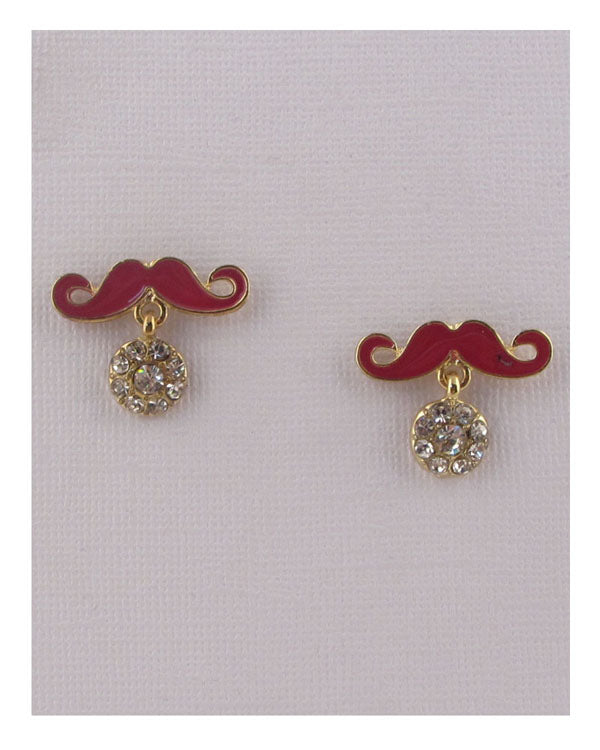 Mustache earrings w/rhinestones