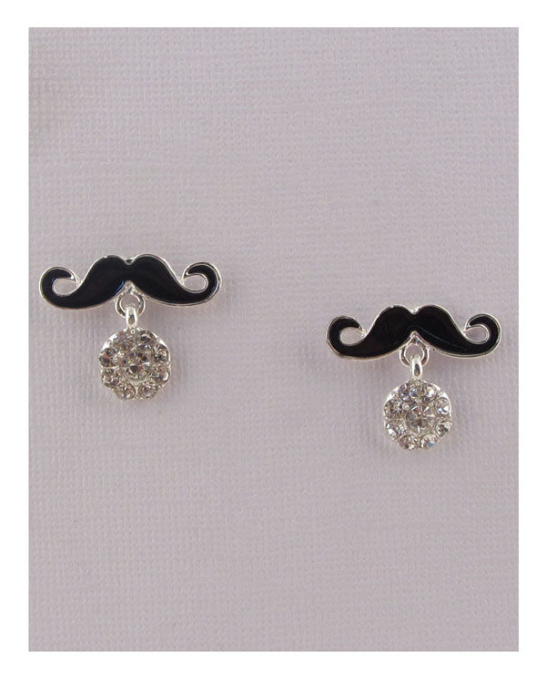 Mustache earrings w/rhinestones