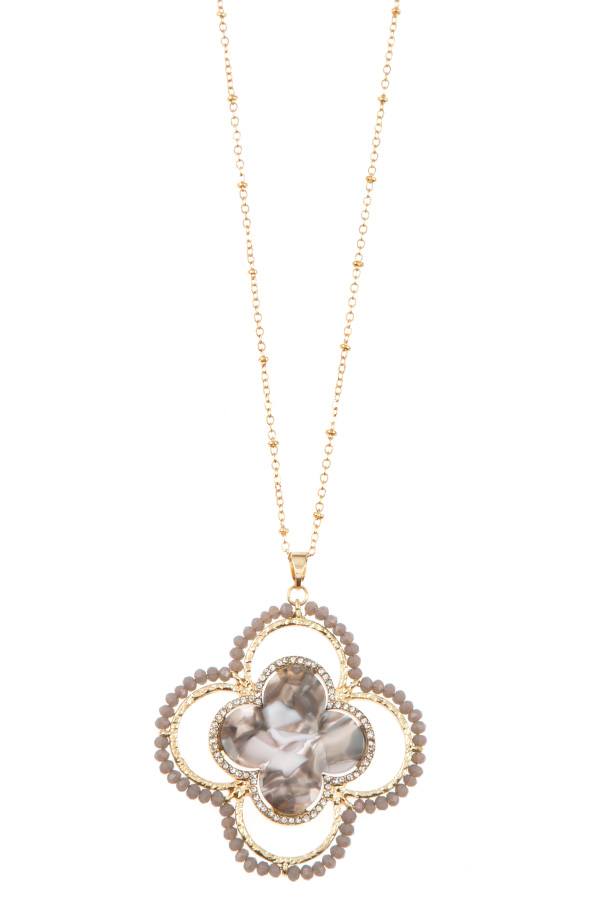Faceted bead acetate clover pendant necklace set