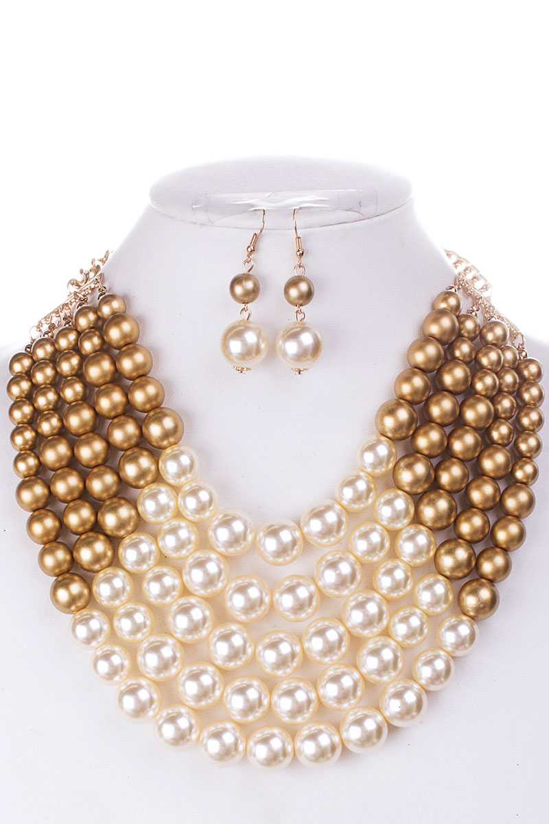 Color Block Pearl Chunky Necklace And Earring Set