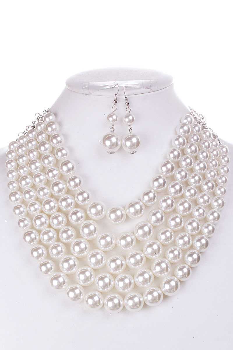 Color Block Pearl Chunky Necklace And Earring Set