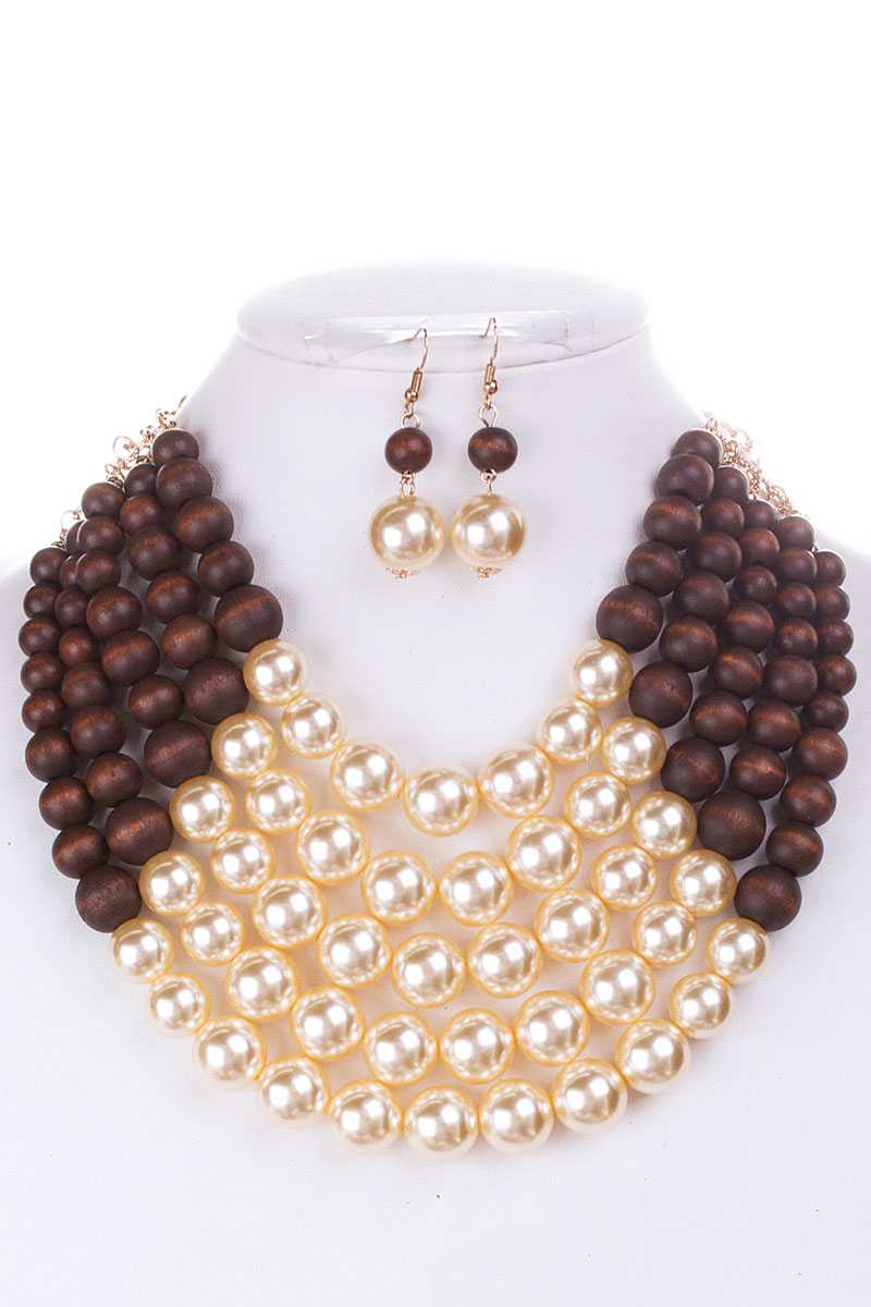 Color Block Pearl Chunky Necklace And Earring Set