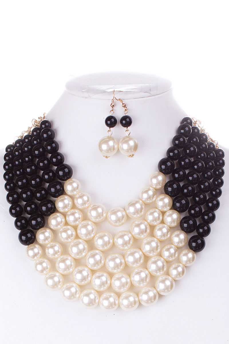 Color Block Pearl Chunky Necklace And Earring Set