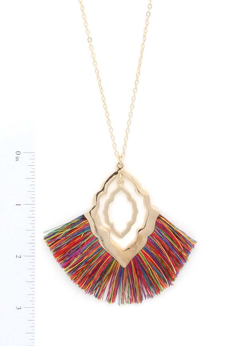 Double Moroccan Shape Fan Tassel Pendant Necklace