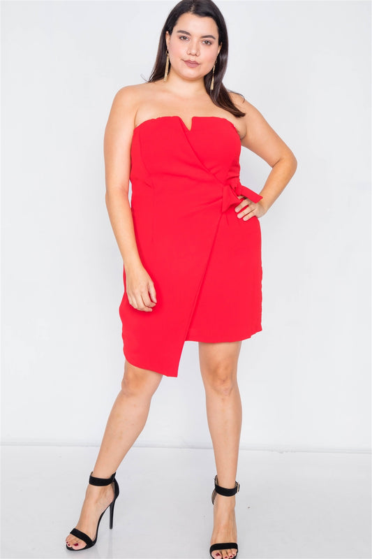 Plus Size Sleeveless Mock Wrap Mini Chic Dress