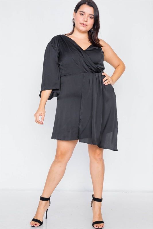 Plus Size Silk One Shoulder Mini Dress