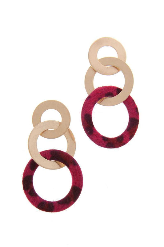 Animal Print Circle Metal Post Drop Earring