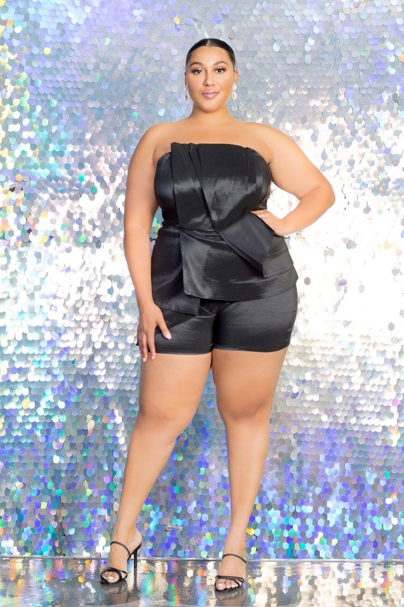 Plus Size Strapless Peplum Romper