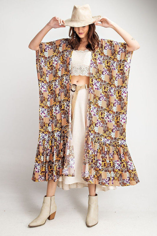 Rayon Challis Ruffle Bottom Maxi Open Kimono