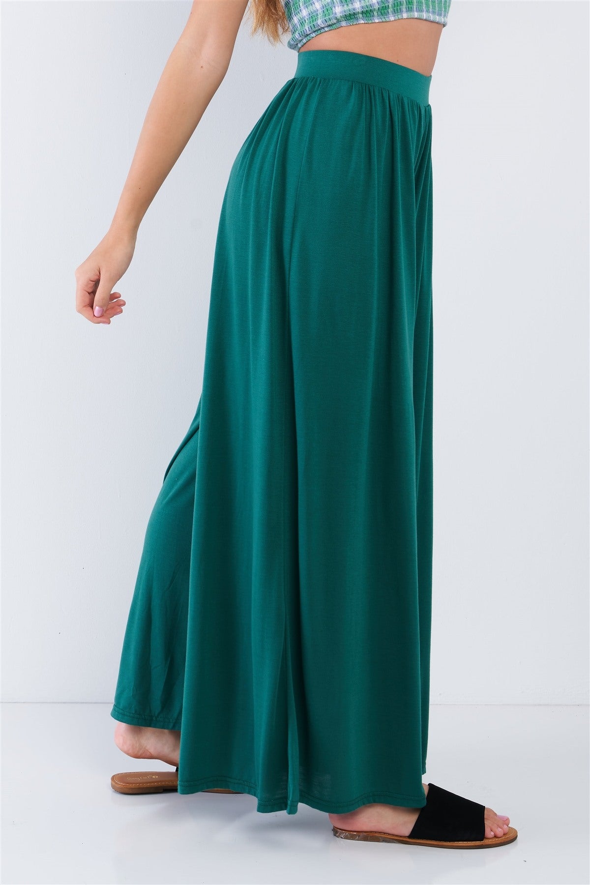 Forest Green Wide Leg Maxi Hipster High Waist Pant