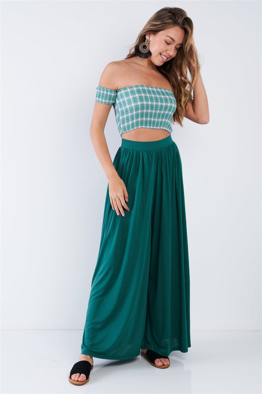 Forest Green Wide Leg Maxi Hipster High Waist Pant