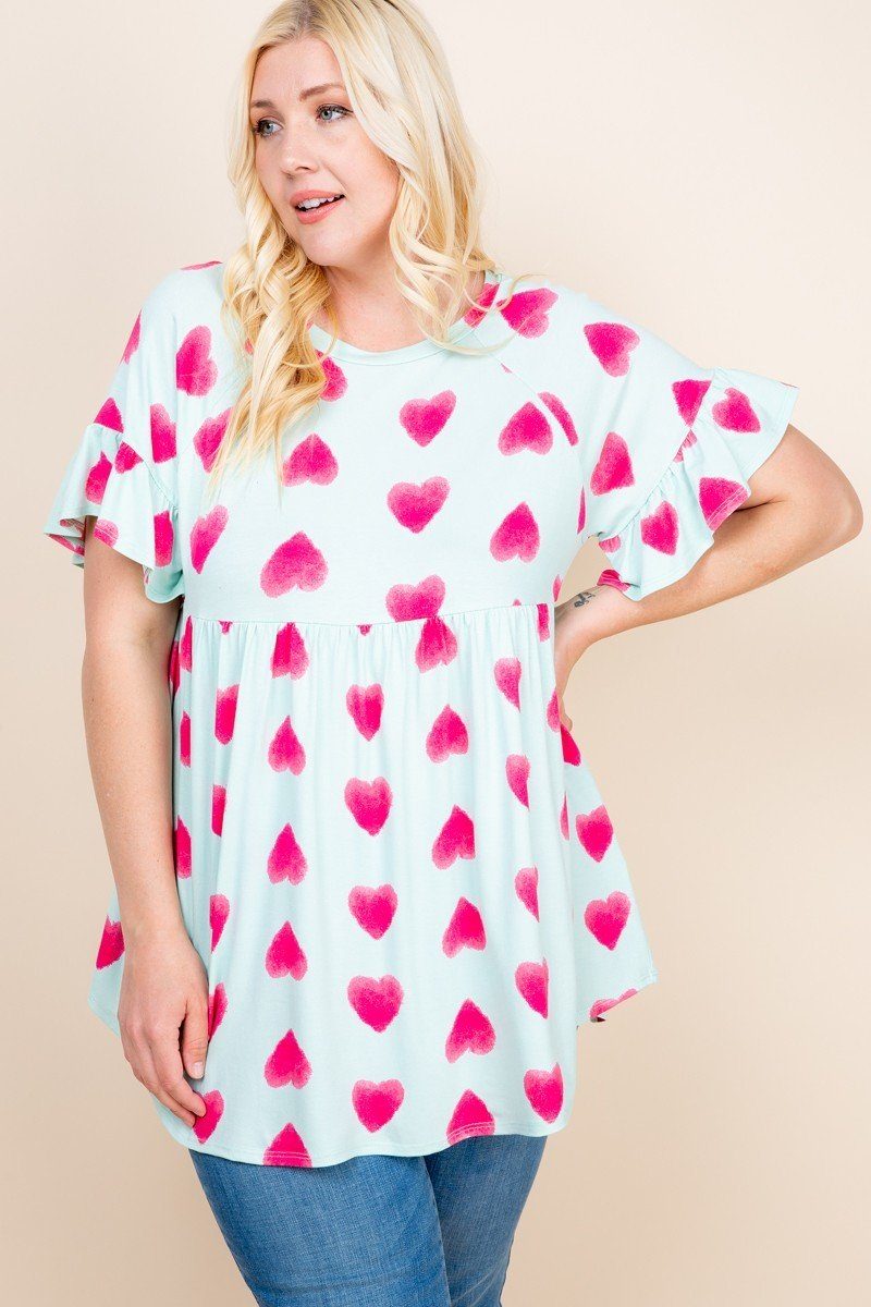 Plus Size Cute Adorable Heart Jersey Babydoll Tunic Top