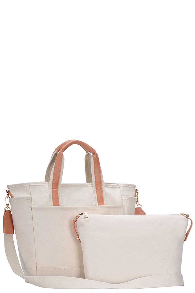 2in1 Designer Canvas Fabric Satchel With Long Strap