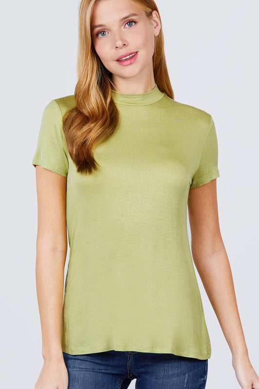 Short Sleeve Mock Neck Rayon Spandex Rib Top