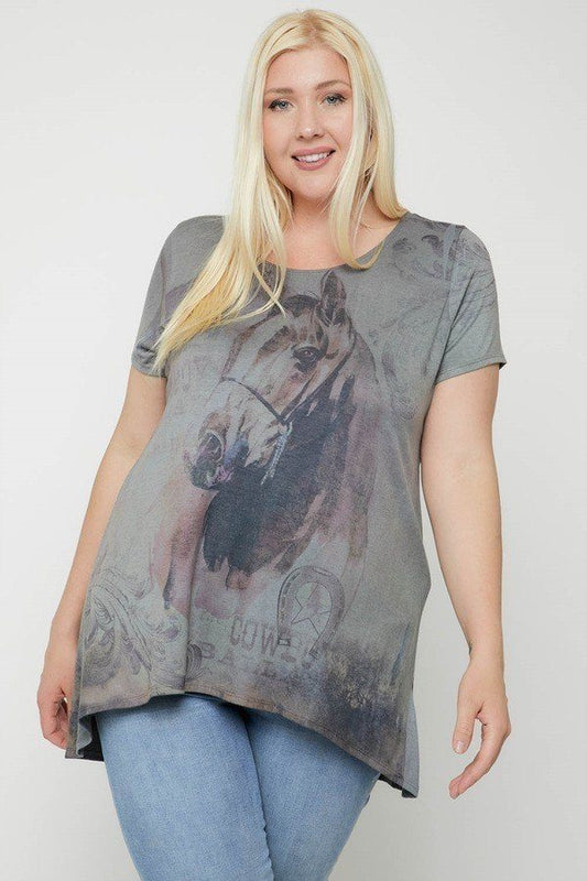 Horse Sublimation Print Short Sleeve Top