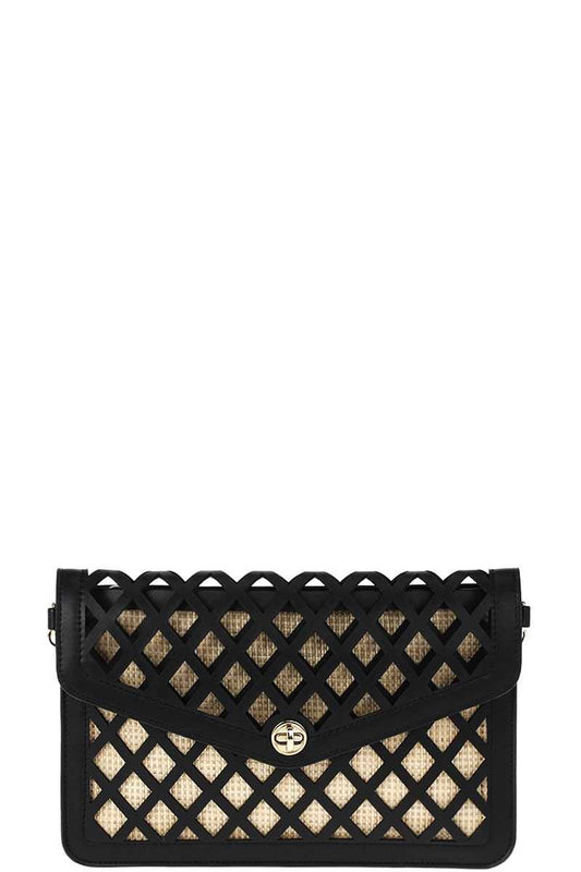 Stylish Diamond Cut Out Envelope Clutch With Shoulder Strap