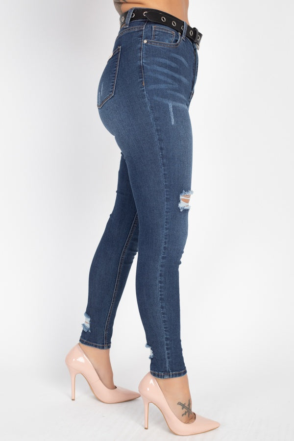 High Waist Belted Skinny Jeans