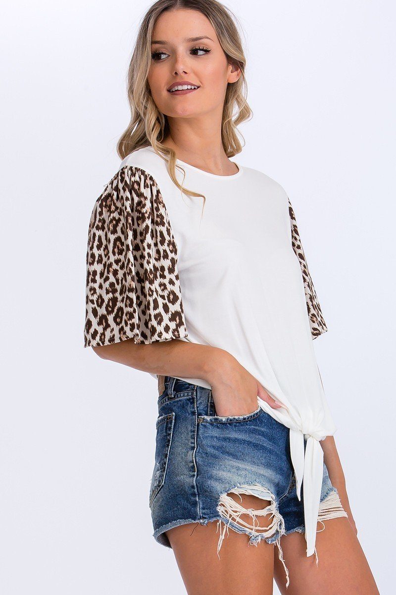 Contrast Leopard Print And Solid Top