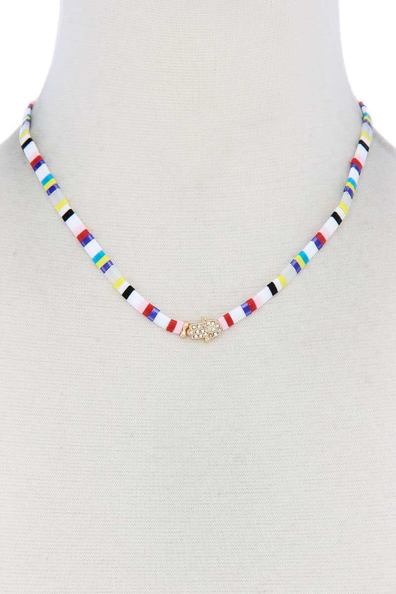 Hamsa Hand Charm Color Block Necklace