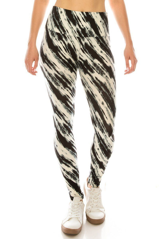 Long Yoga Style Banded Lined Multi Printed Knit Legging With High Waist.