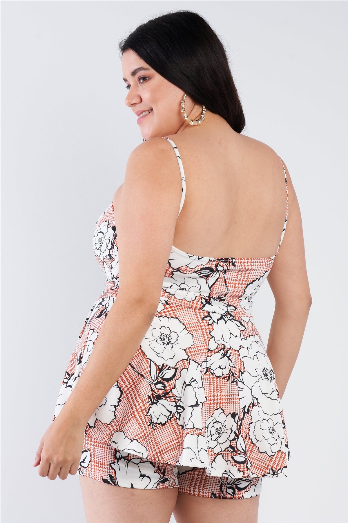 Plus Size Floral Short Skort Mini V-neck Romper