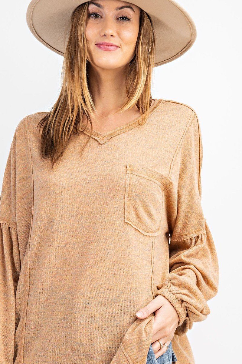 Bubble Slvs Multi Tone Light Hacci Sweater Top