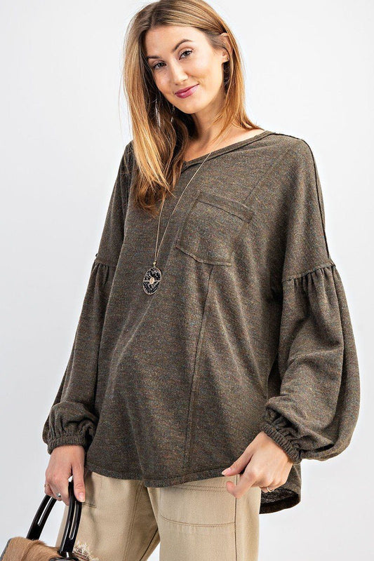 Bubble Slvs Multi Tone Light Hacci Sweater Top