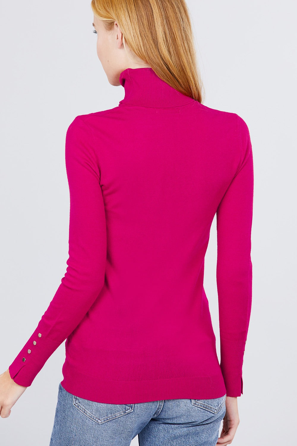 Long Sleeve With Metal Button Detail Turtle Neck Viscose Sweater