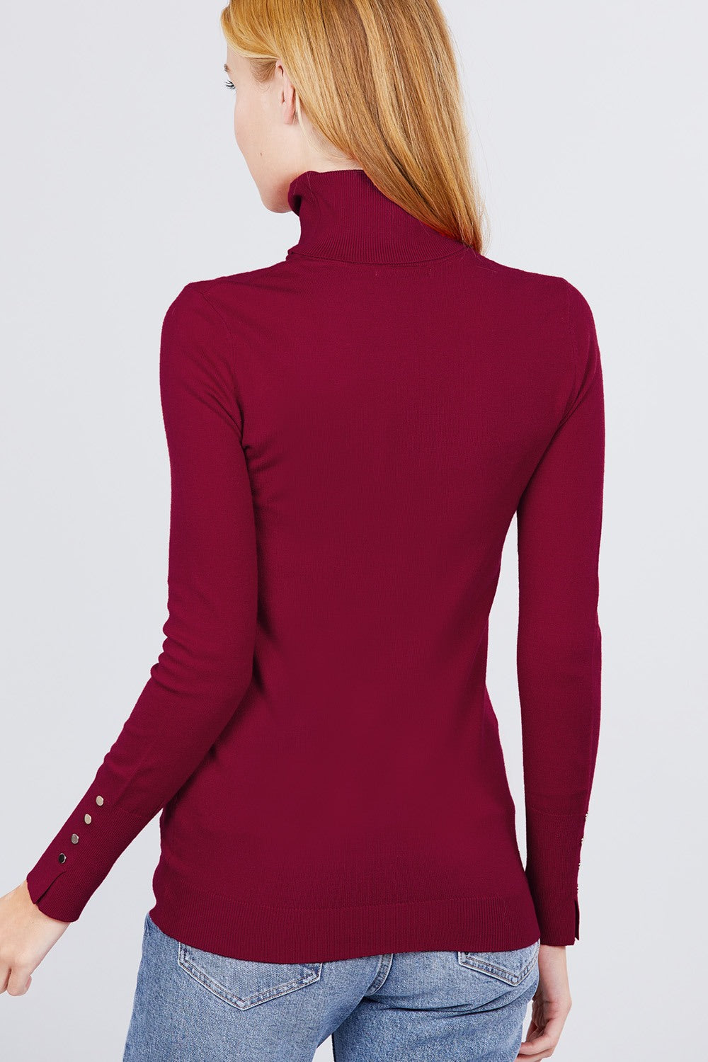 Long Sleeve With Metal Button Detail Turtle Neck Viscose Sweater