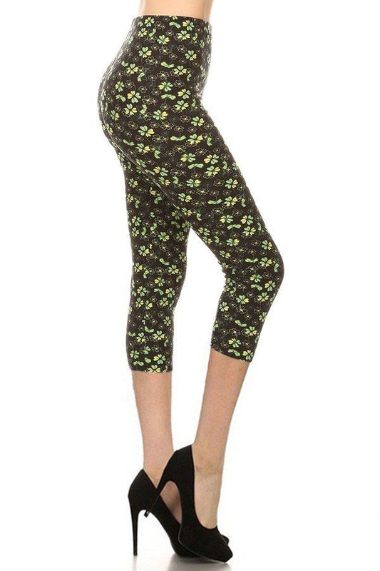 Clover Print, High Rise, Fitted Capri Leggings