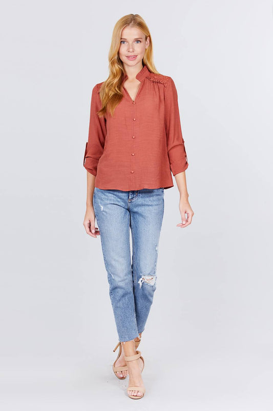 V-neck Button Down Woven Top