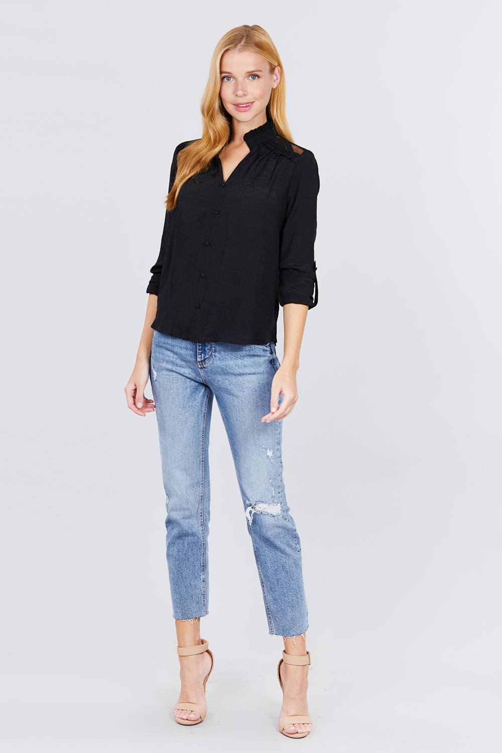 V-neck Button Down Woven Top