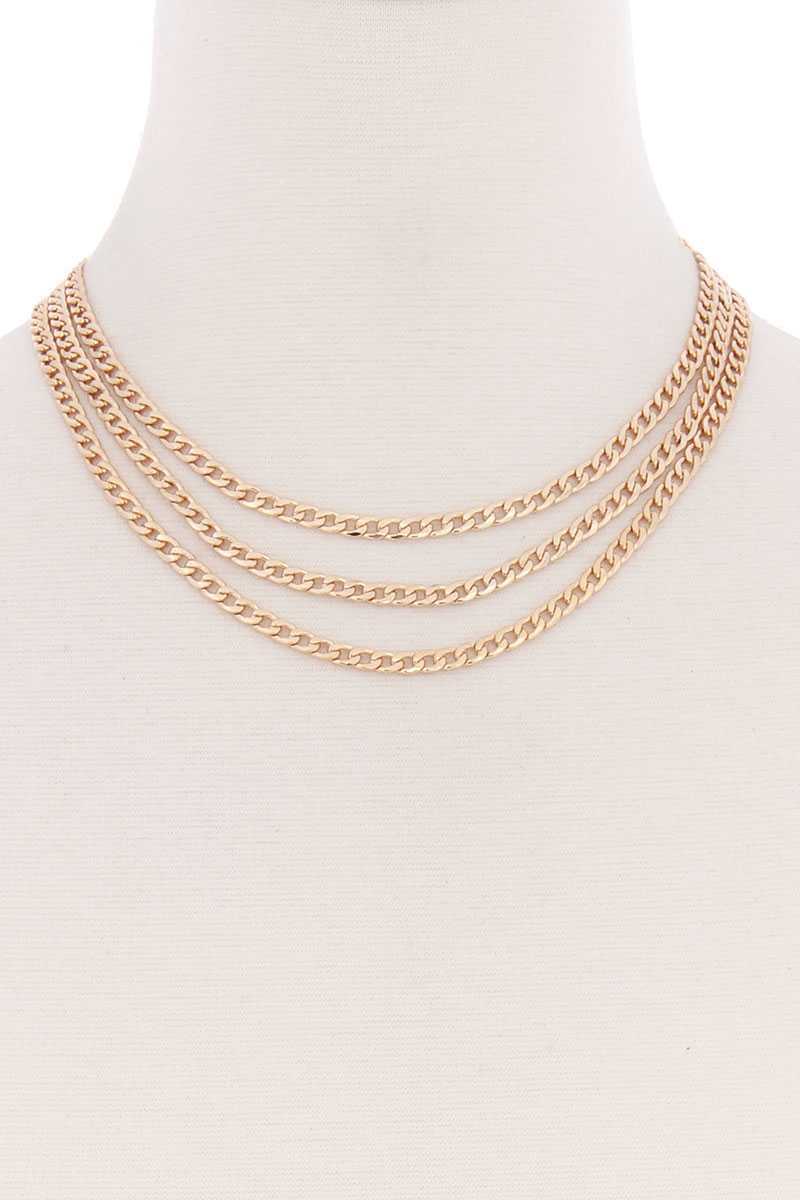 3 Simple Metal Chain Layered Necklace