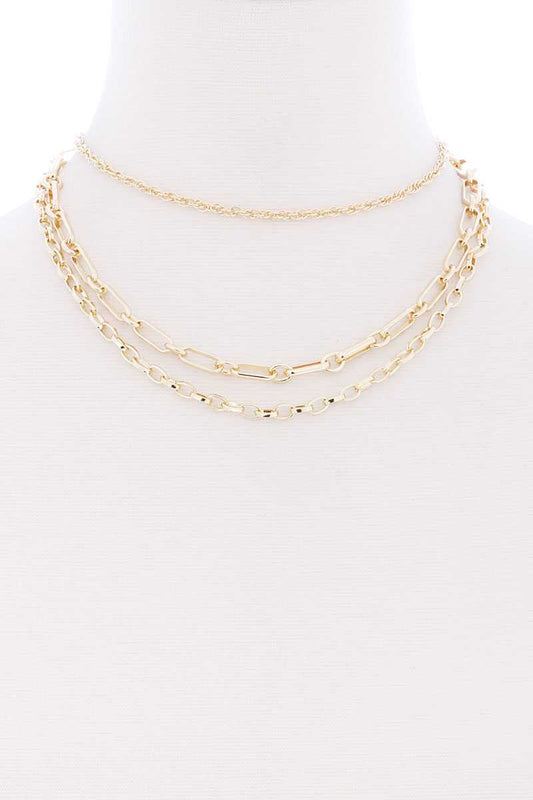 3 Layered Metal Chain Necklace