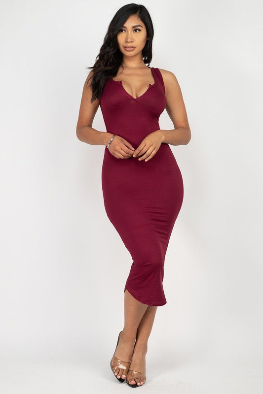 Split Neck Bodycon Dress